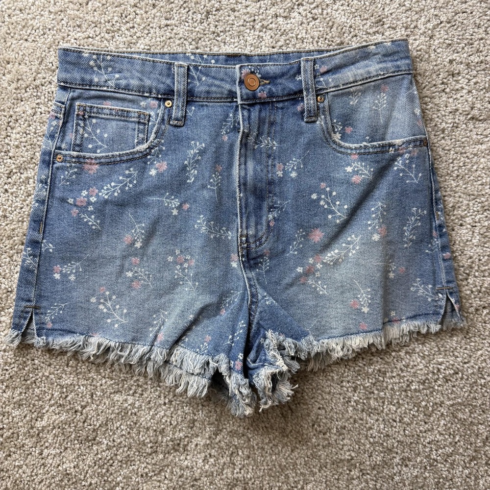 Celebrity Pink Shorts Juniors 9 29W Blue Denim Hi Rise Floral Fringe Summer